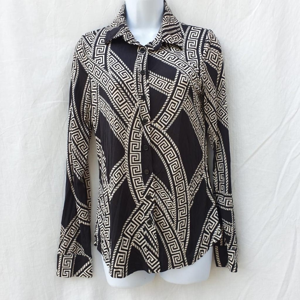 Gave zwart-witte blouse mt S merk Savinni, ., Zwart, Ophalen of Verzenden, Zo goed als nieuw