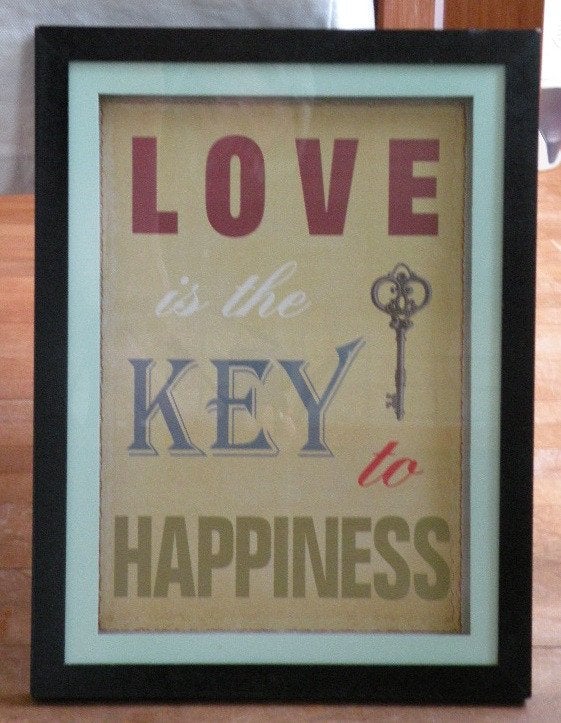 Love is the key to happiness., Tekstbord, 30 cm, 41 cm, Ophalen of Verzenden