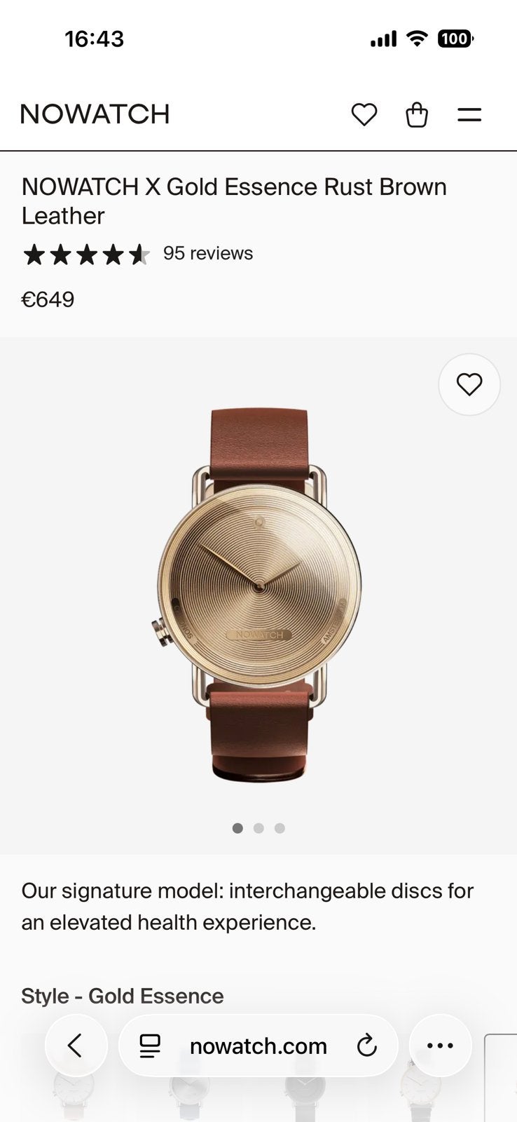 NOWATCH gold essence rust brown leather smartwatch, Overige merken, Leer, Polshorloge, Ophalen of Verzenden