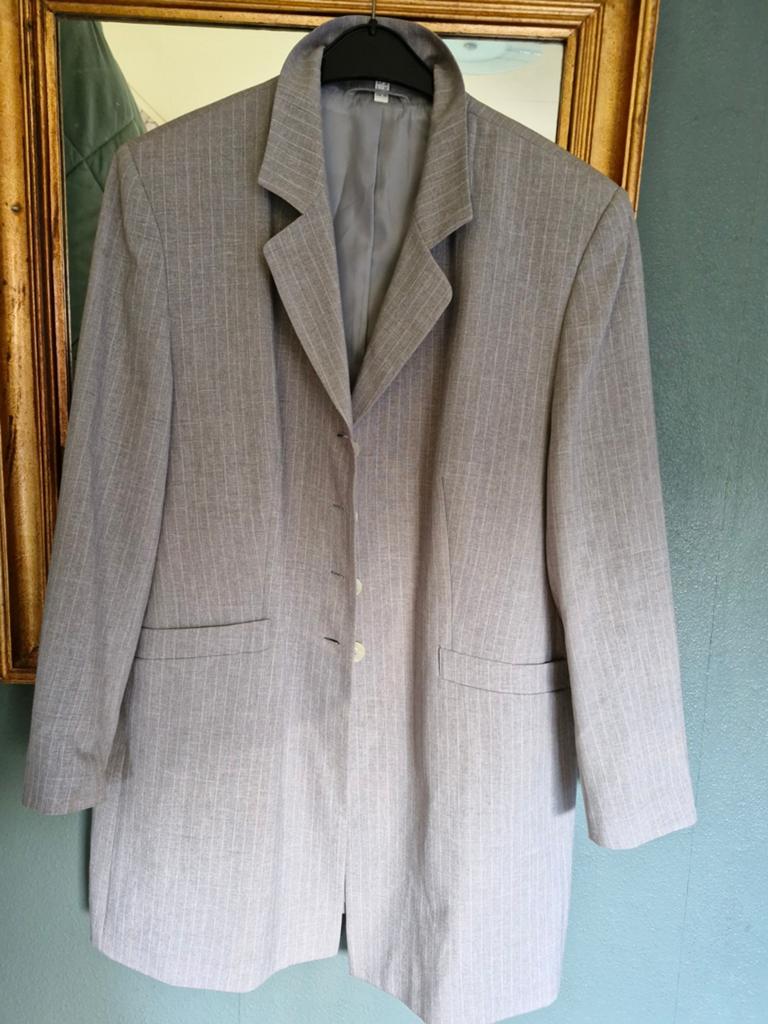 Lang grijs XXL krijtstreep colbert jasje blazer, Ophalen of Verzenden, Zo goed als nieuw, Maat 46/48 (XL) of groter, Grijs
