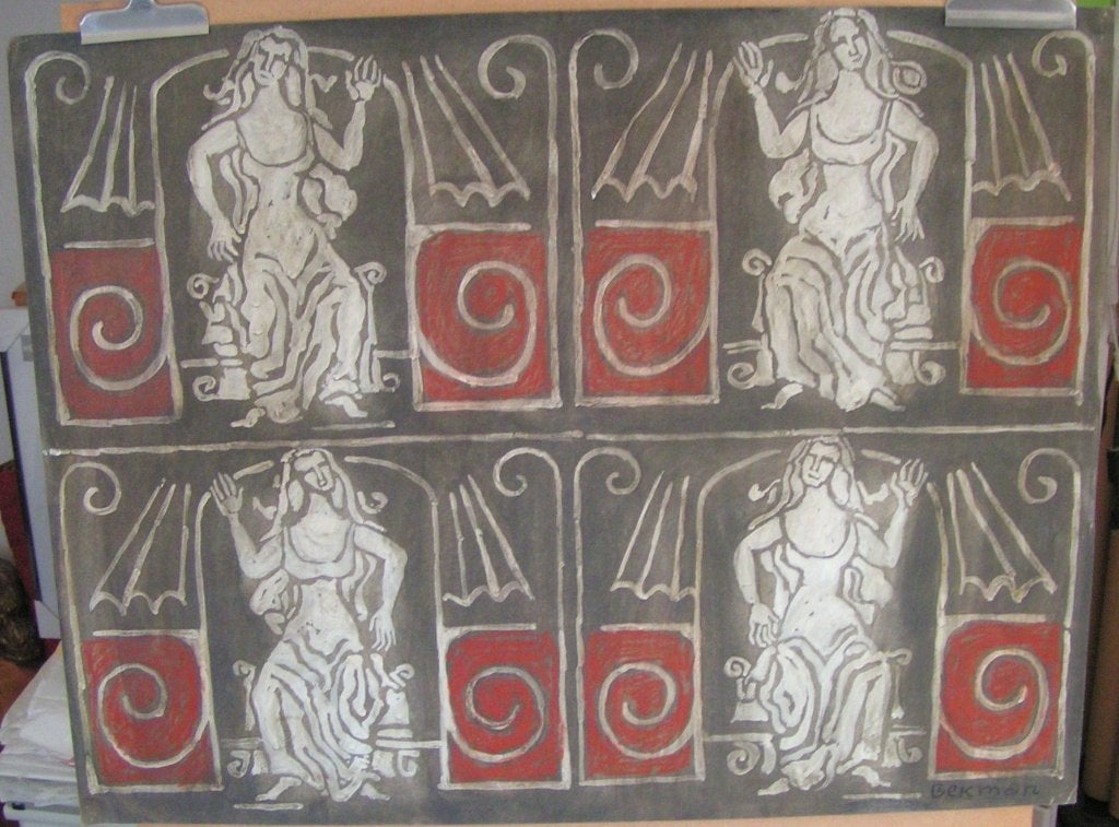 Hubert Bekman 4 vrouwen (Acrylverf op karton) tekening, Origineel werk, Portret of Personen, Ophalen of Verzenden, Klassiek