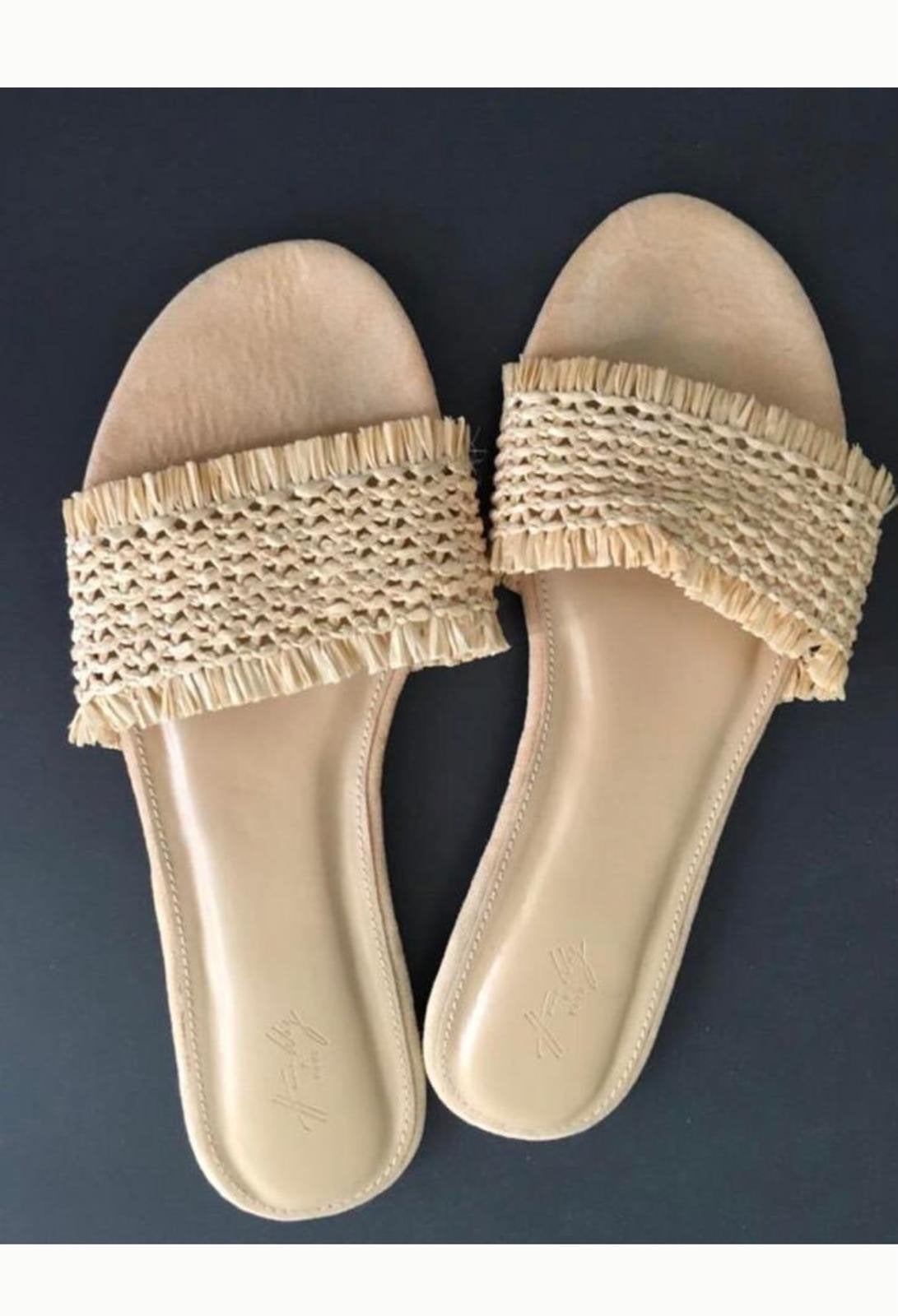 Comfortabele NA-KD x Hanna Schönberg stijl Raffia Slippers, Beige, Nieuw, Ophalen, Slippers