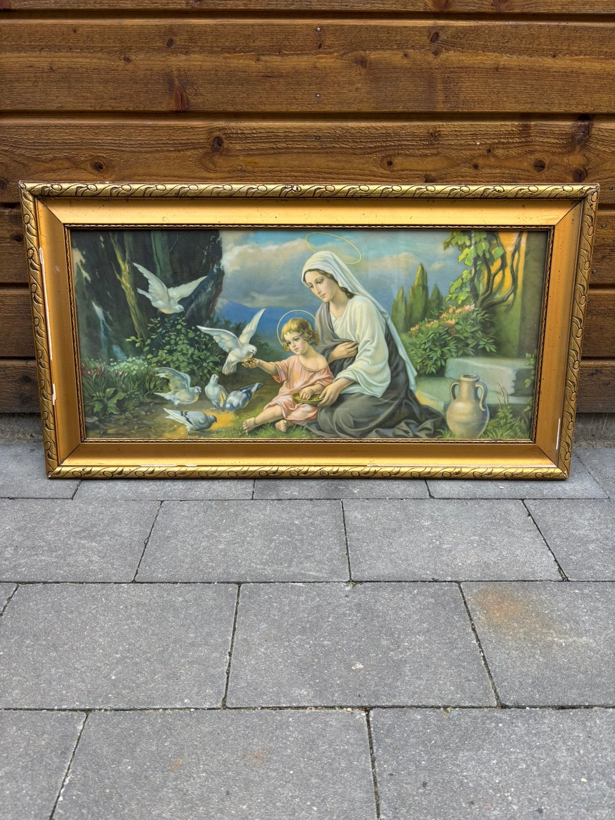Vintage Religieus schilderij prent Madonna, Giovanni, Antiek en Kunst, Ophalen of Verzenden