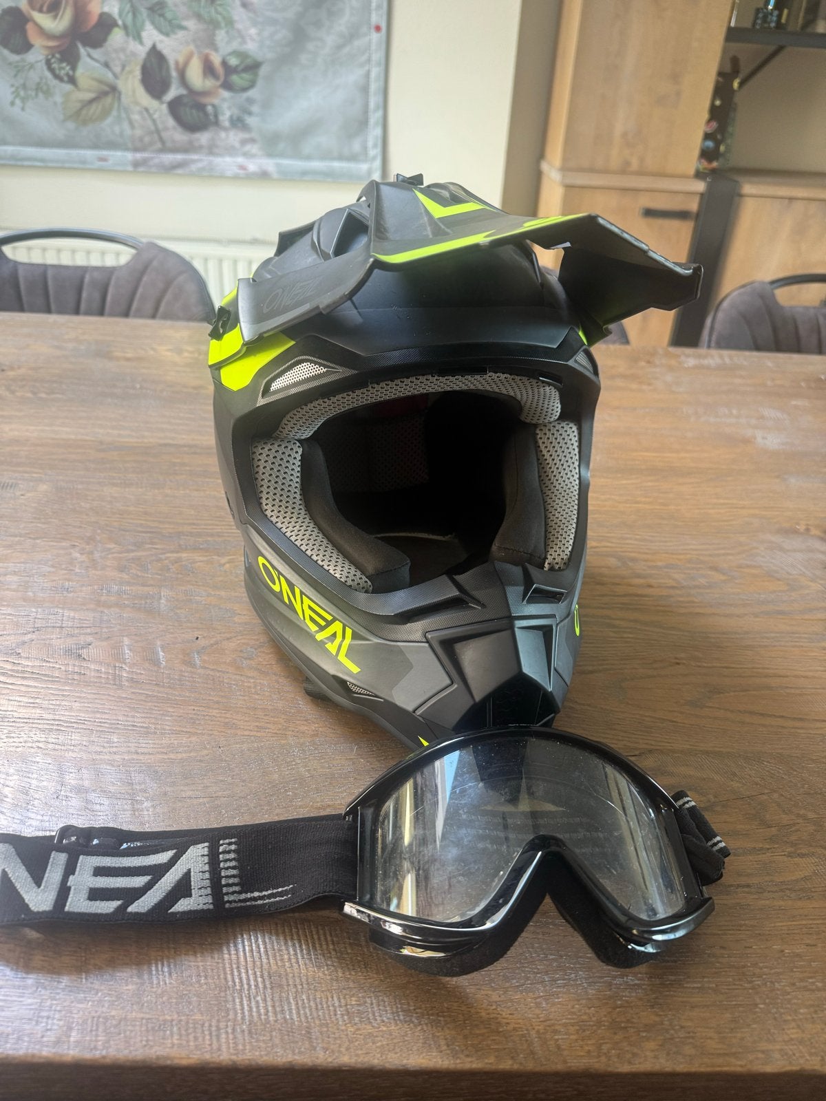 O'Neal motorcrosshelm met bril - Zwart/Neon Geel, Overige merken, Dames, S, Tweedehands