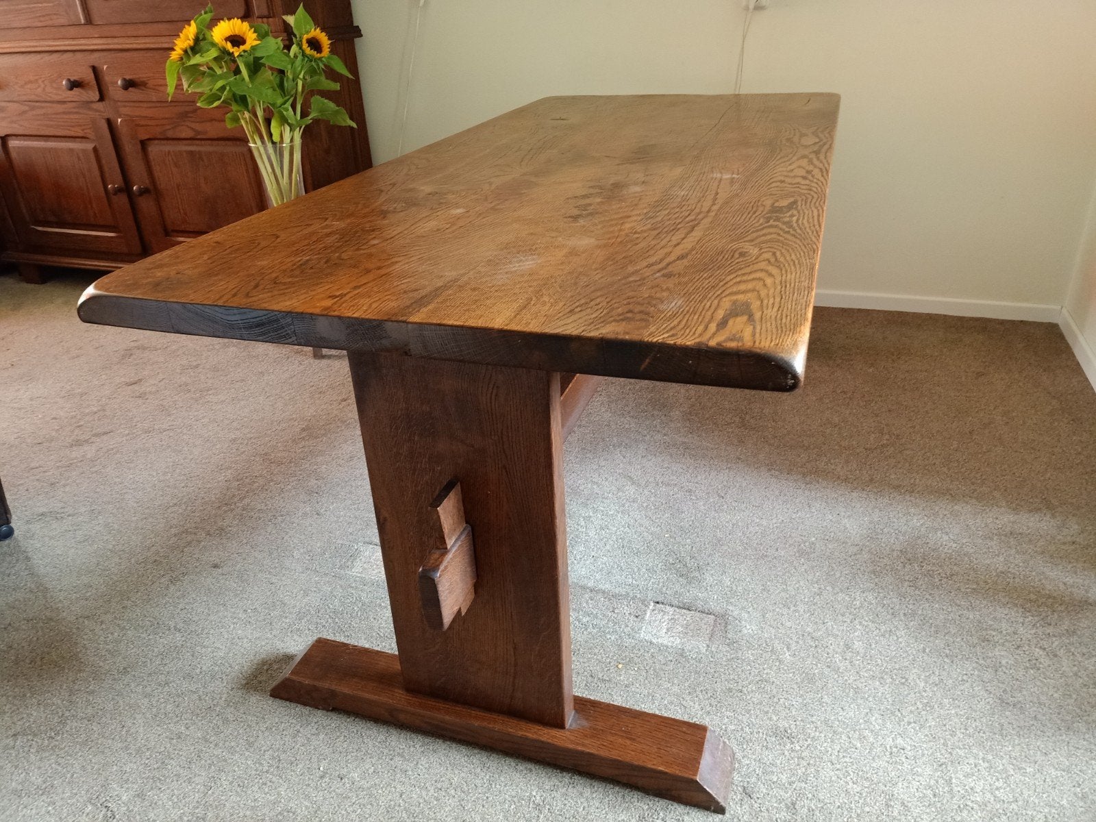 Massief eiken eettafel, Ophalen, Gebruikt, 200 cm of meer, 50 tot 100 cm