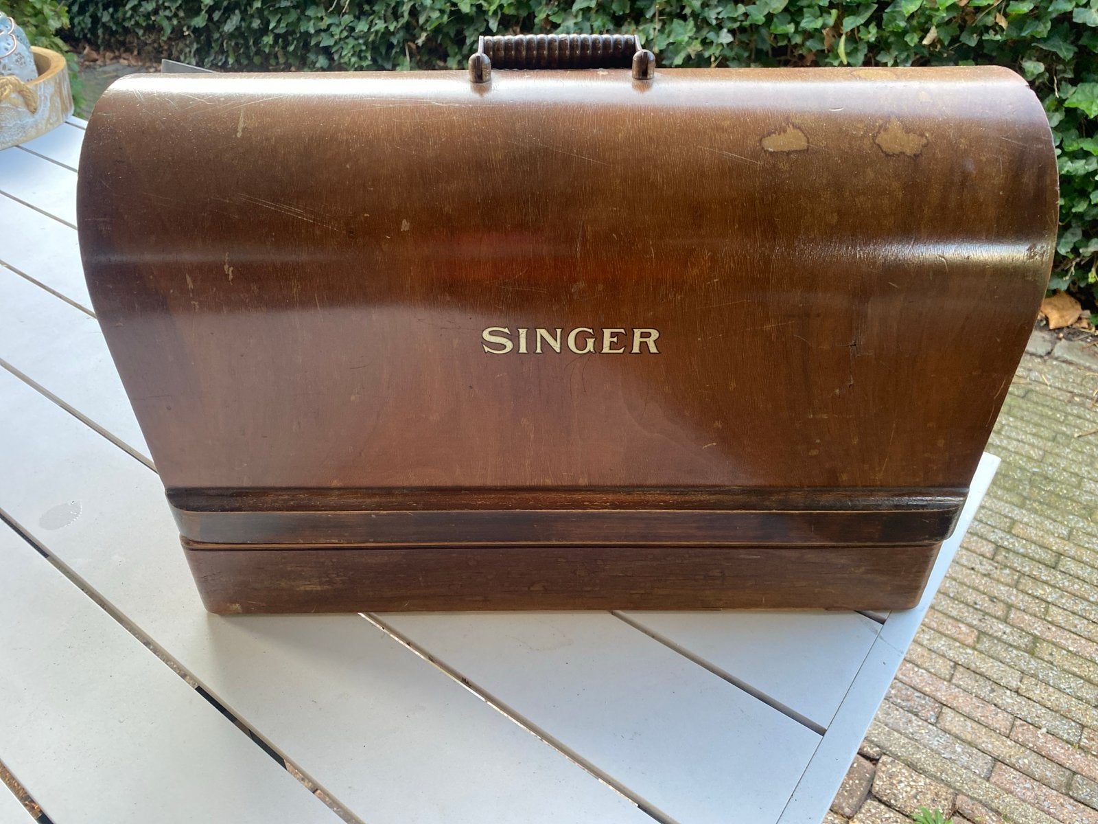 Antieke Singer Naaimachine met Houten Koffer, Ophalen
