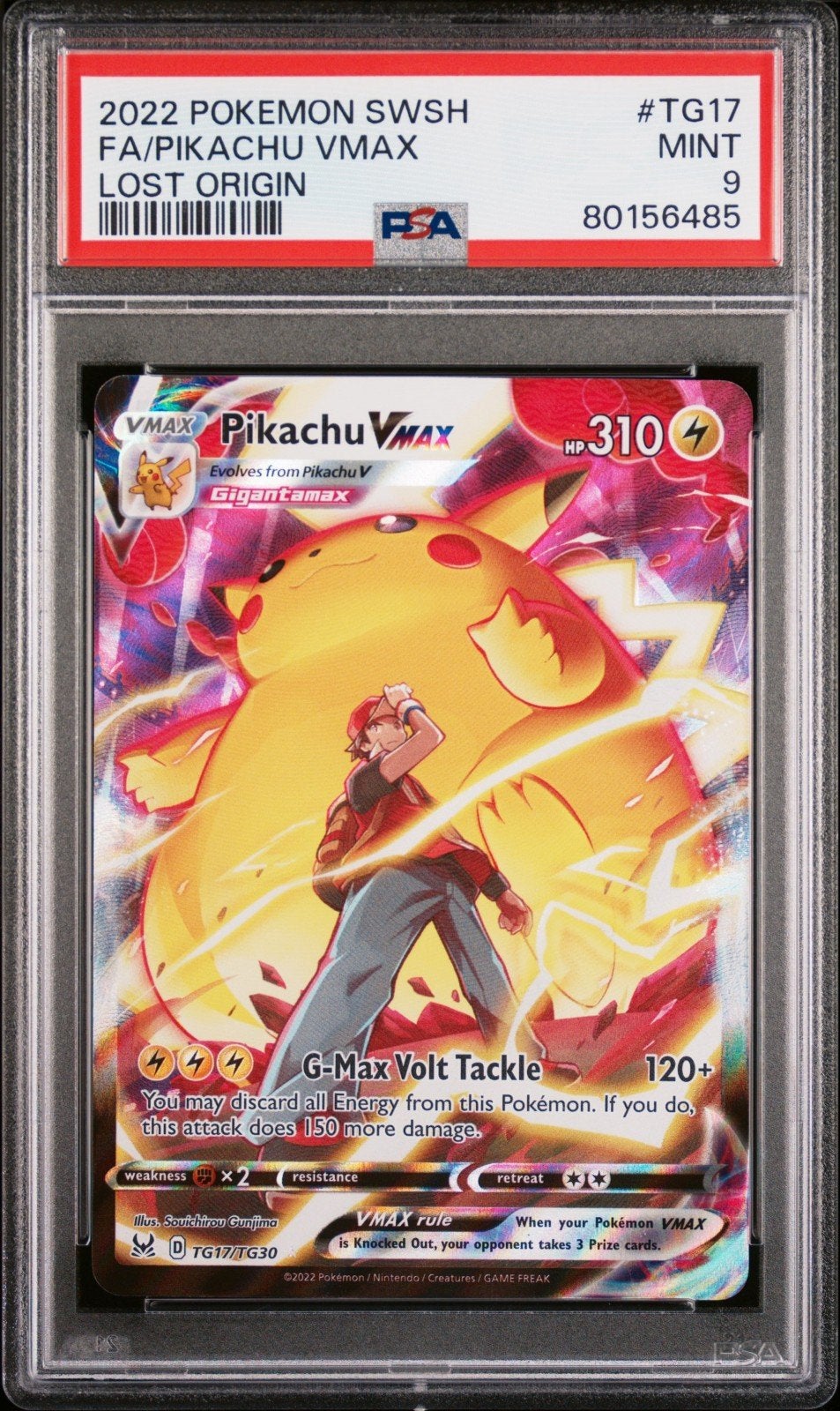 Pikachu VMAX TG17/TG30 PSA 9 Mint - Lost Origin, Ophalen of Verzenden, Zo goed als nieuw, Losse kaart, Foil