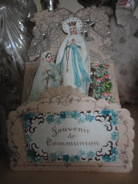 antieke FRANSE POP UP KAART /Souvenir de COMMUNION, communie, Ophalen of Verzenden