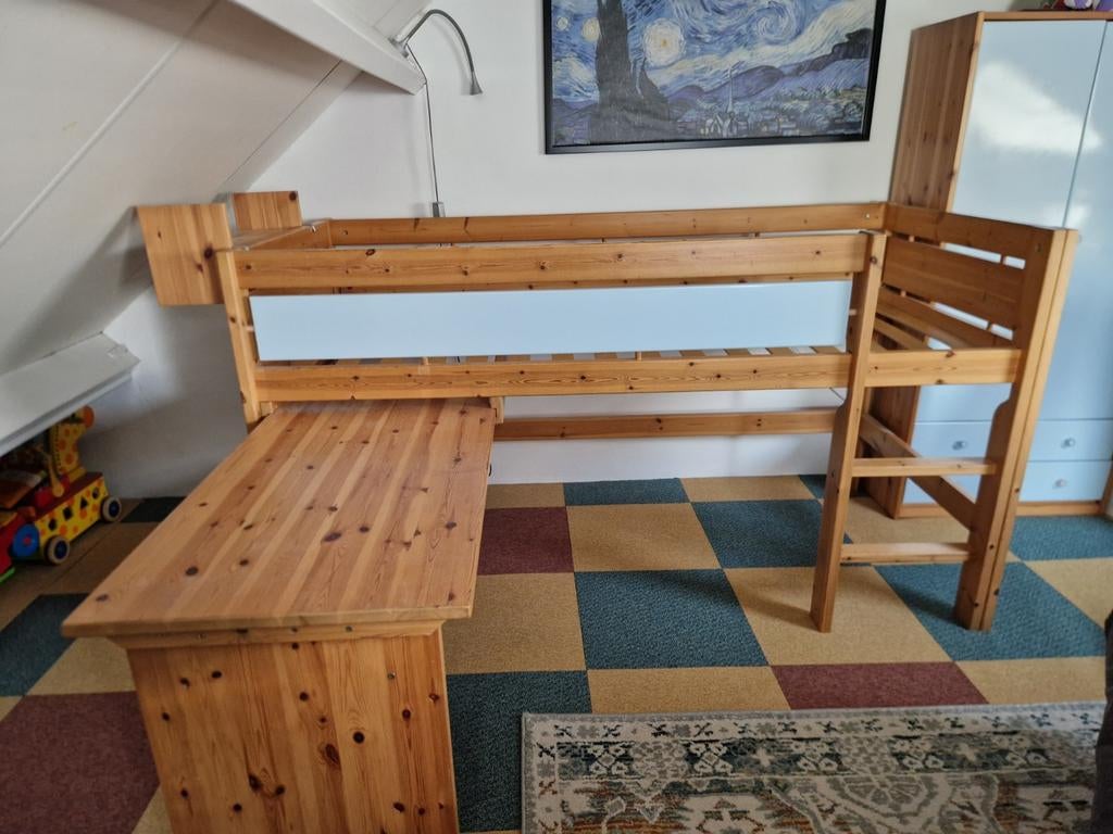 Lifetime Bed met bureau en extra planken, 85 tot 100 cm, Gebruikt, Lattenbodem, Ophalen of Verzenden