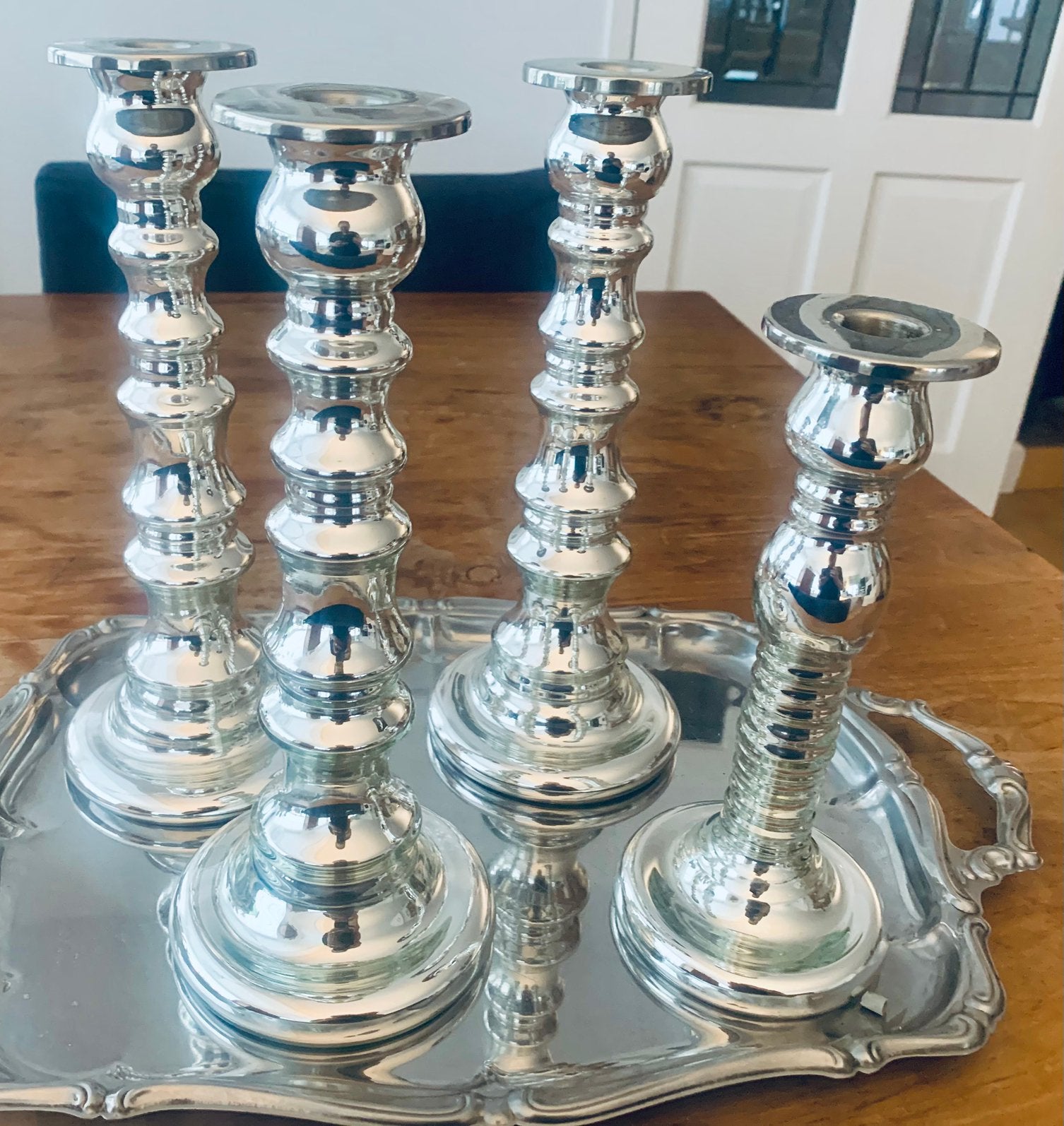 4 Vintage Ikea Shimmer kandelaars armeluis zilver, Ophalen of Verzenden, Zo goed als nieuw, 25 tot 50 cm