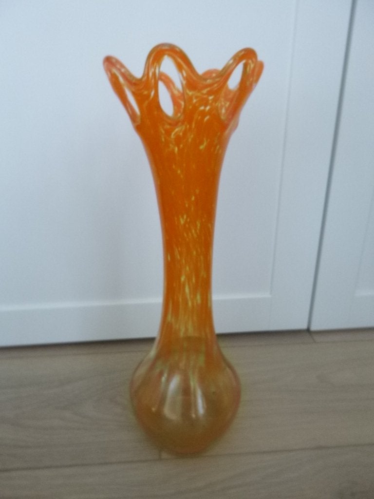 vaas oranje glas open geweven bovenzijden, 40cm hoog, zgan, Oranje, Ophalen of Verzenden, 40 cm, Glas