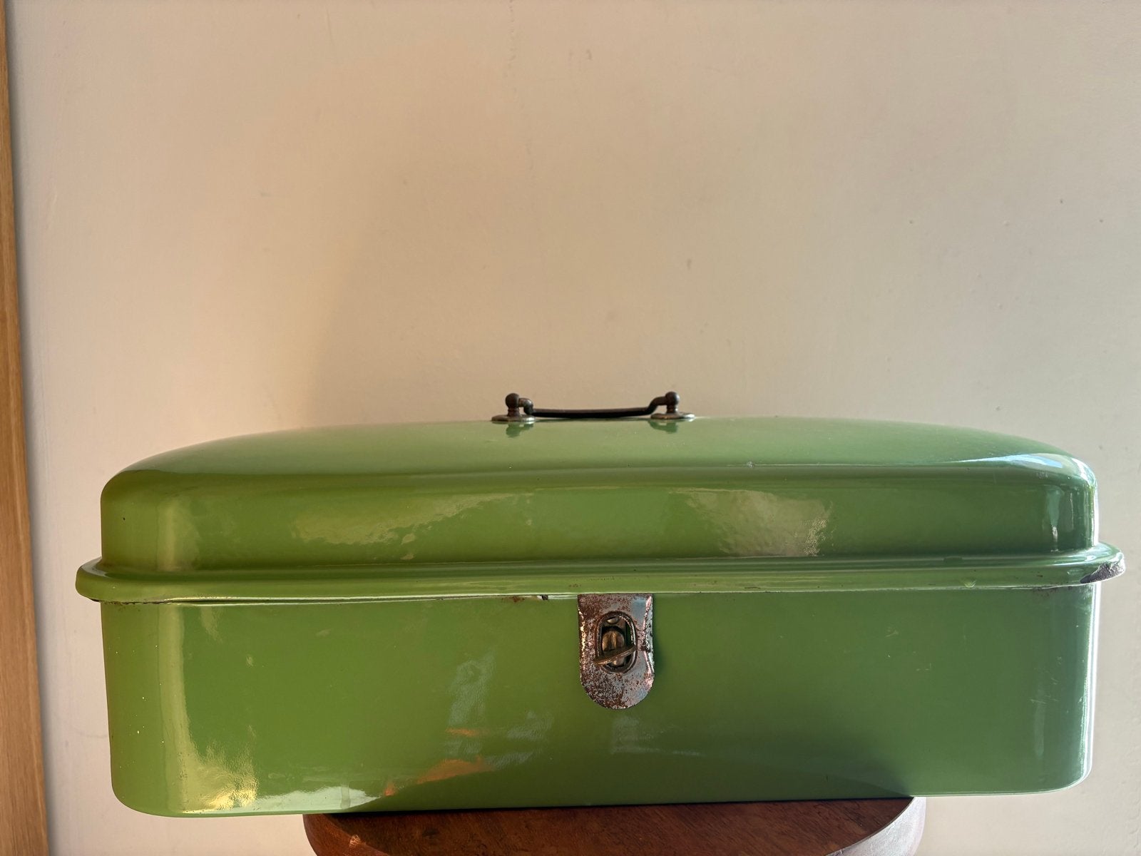 Vintage Broodtrommel Emaille Groen, Antiek en Kunst, Ophalen of Verzenden