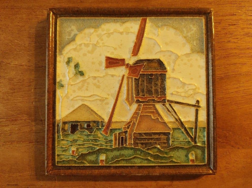 Porceleyne Fles Delft Cloisonné tegel molen met boerderij, Ophalen of Verzenden