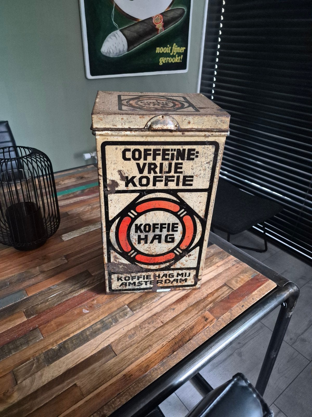 antiek blik koffie Hag Amsterdam winkelblik koffie blik, Verzamelen, Ophalen of Verzenden, Gebruikt, Koffie