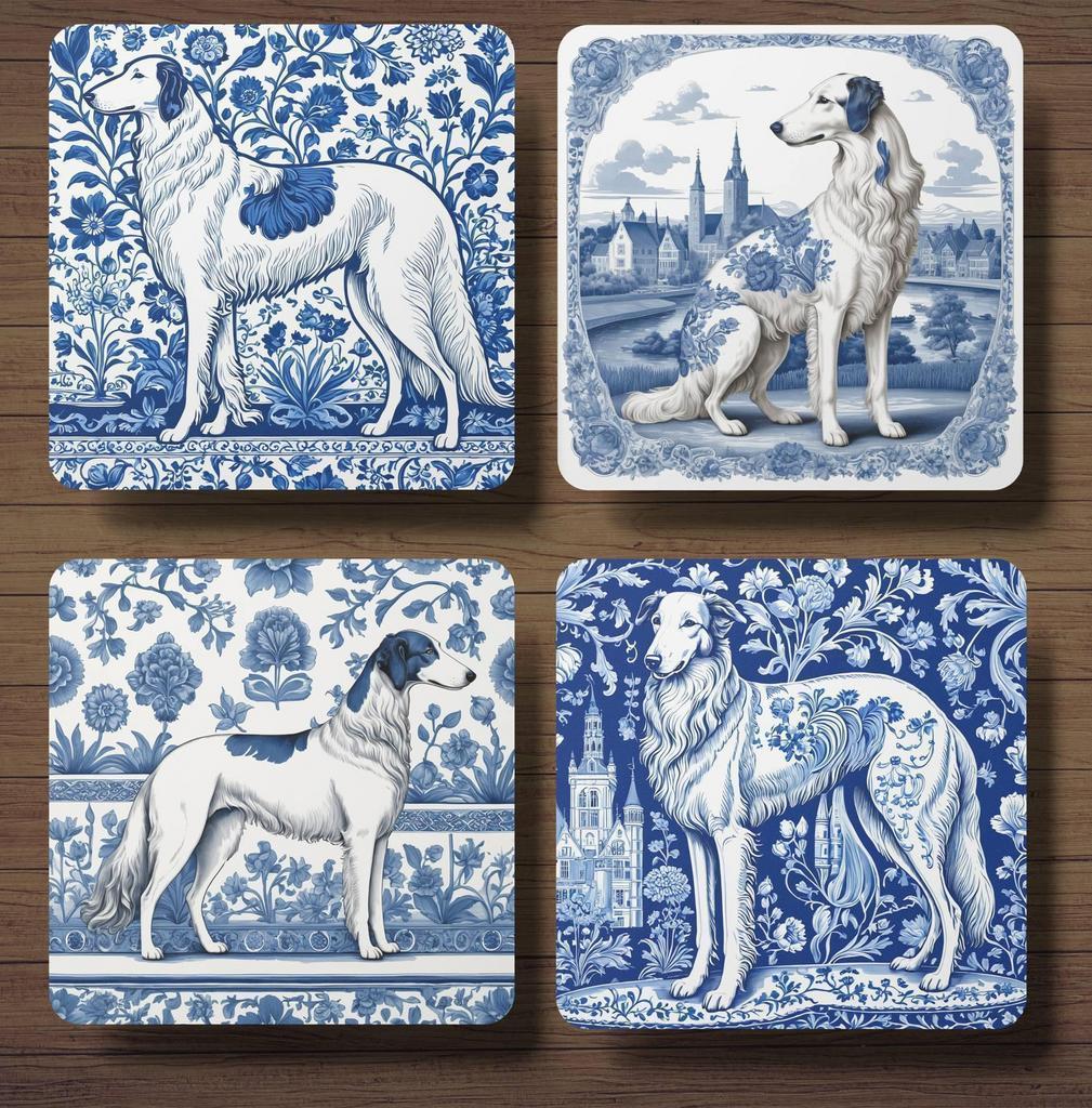 Barsoi Delfts Blauw onderzetters met houder, Huis en Inrichting, Woonaccessoires | Onderzetters, Nieuw, Glas of Kopje, Ophalen of Verzenden