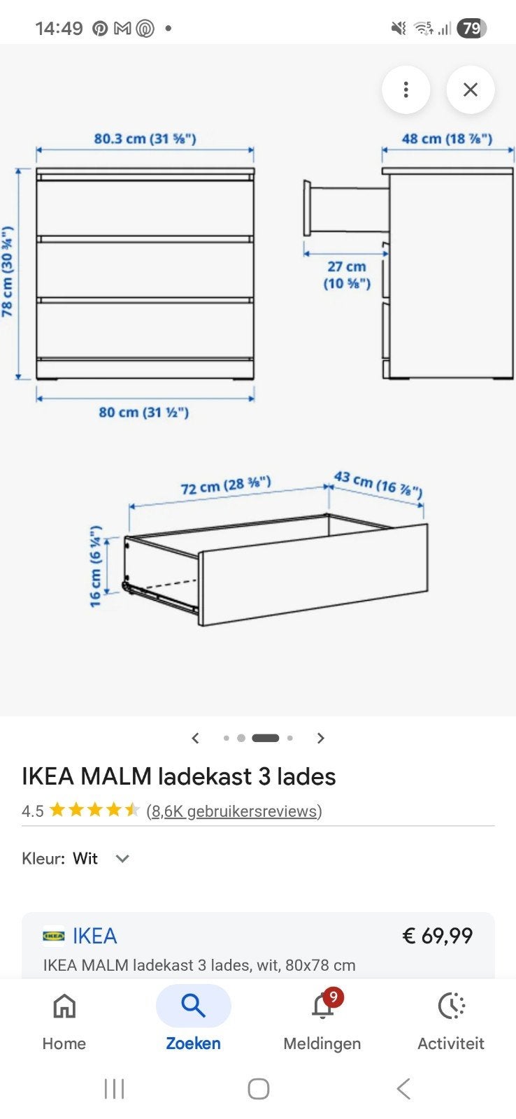 Ikea malm ladekast muisgrijs, Huis en Inrichting, Kasten | Ladekasten, Ophalen, 50 tot 100 cm, Zo goed als nieuw, 3 of 4 laden