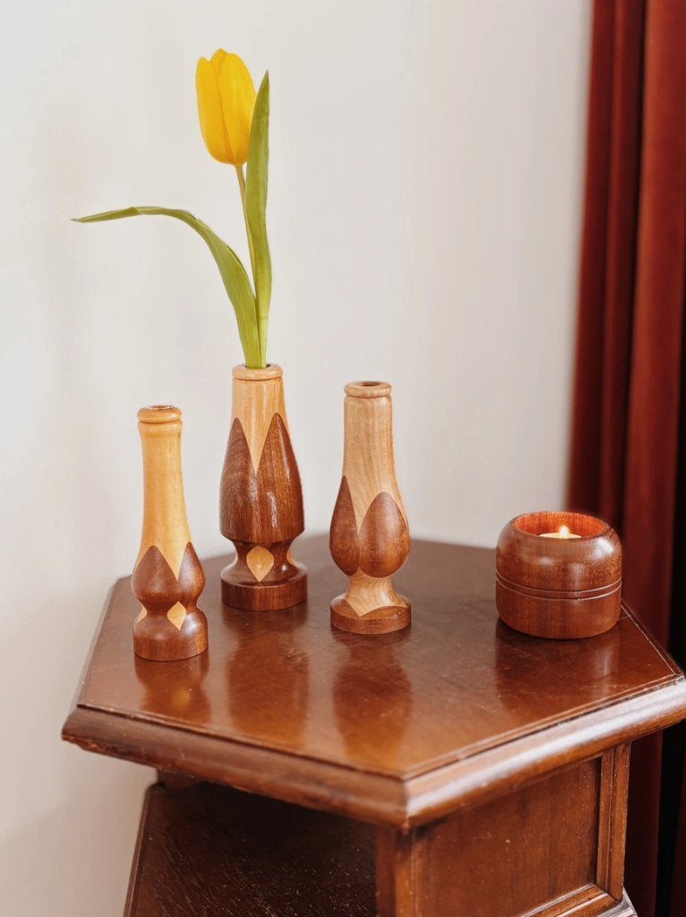 VINTAGE HOUTEN VAASJE | 18 CM, Ophalen of Verzenden