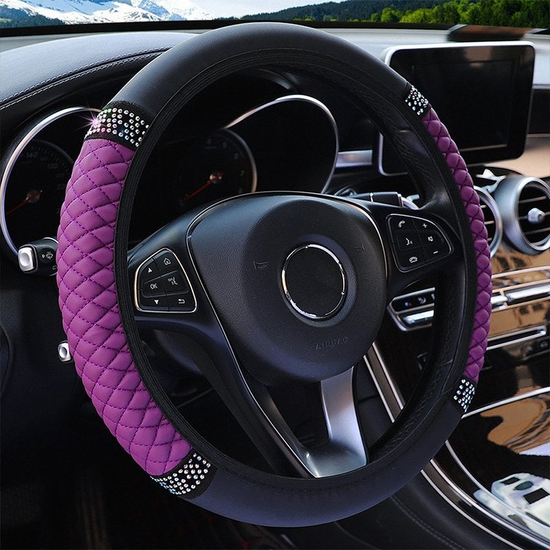 Zwarte Paarse Leren Glitter Auto Stuurhoes Stuur Hoes Cover, Verzenden, Nieuw
