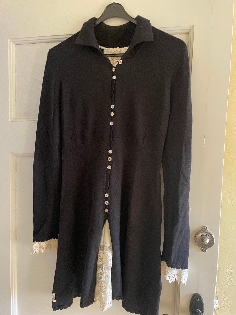 vintage boho victorian zwart vest ByTiMo wol/zijde mt S/M, ByTiMo, Verzenden, Zwart, Maat 36 (S)