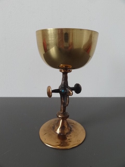 Kelk, drinkbeker van de Hongaarse beeldhouwer Lajos Muharos, Overige typen, Minder dan 20 cm, Verzenden, Brons