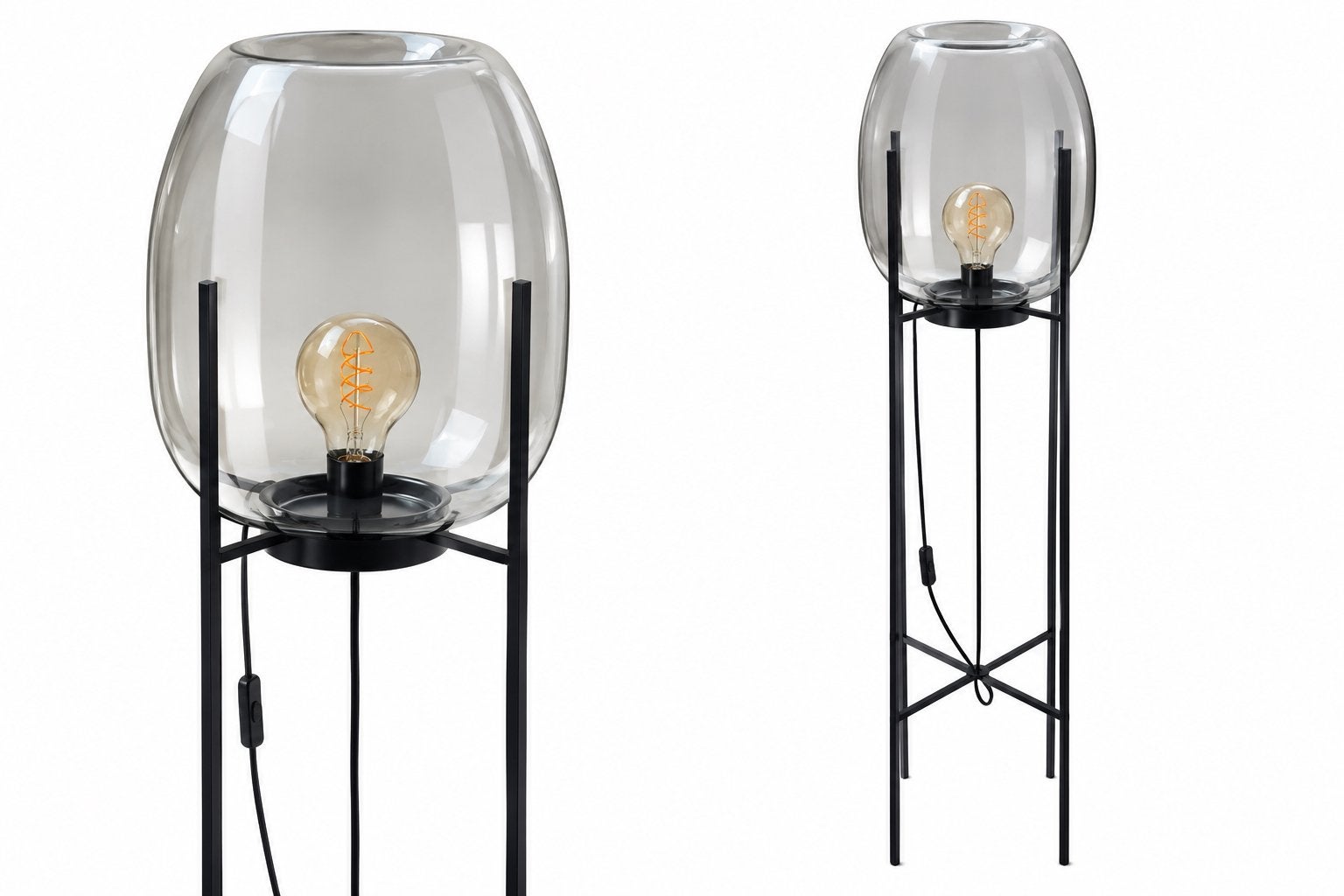 PTMD Collection Vloerlamp met Glazen Bol en Edison Lamp, Ophalen, E27 (groot), 150 tot 200 cm, Glas