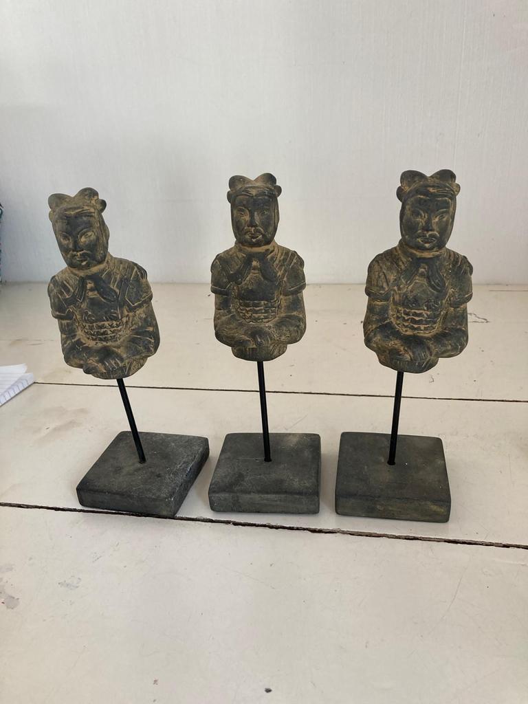3 Chinese krijgers van klei/aardewerk, 24cm hoog, Ophalen of Verzenden, Gebruikt, Mens