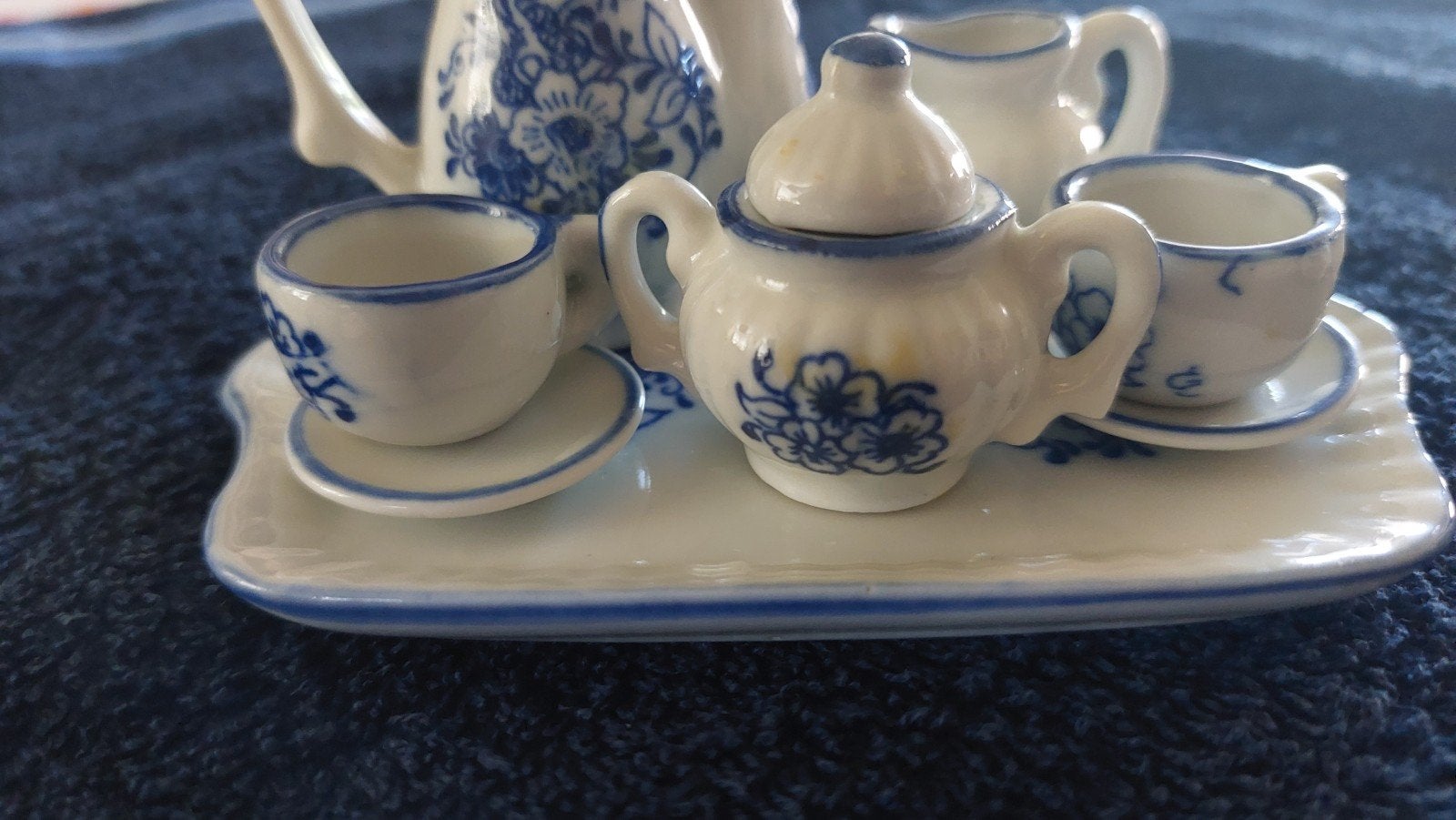 Delfsblauw miniatuur serviesje met dienblad, Ophalen of Verzenden