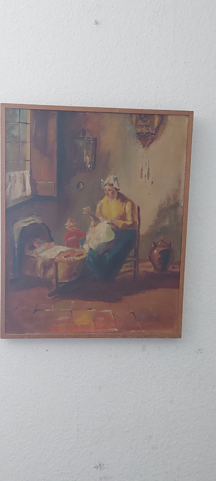 Oud Hollands tafereel: Vrouw en kind in interieur, Ophalen