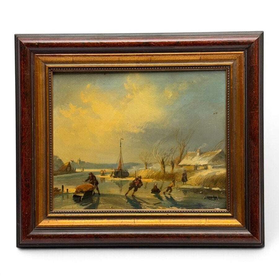 Hollandse School 20e eeuw, naar Leickert - winterlandschap, Ophalen of Verzenden