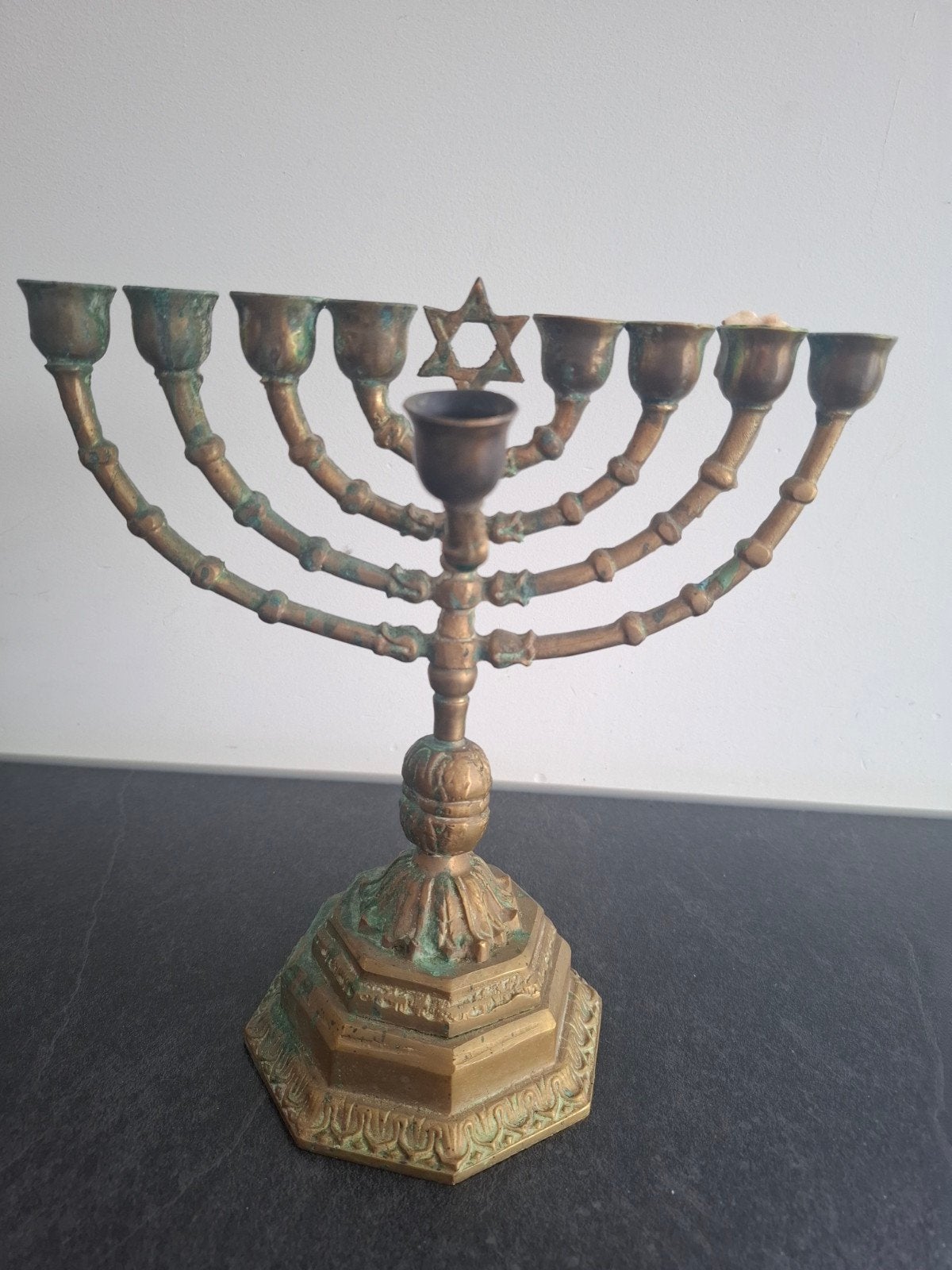 oude messing  Menorah met Davidster, Antiek en Kunst, Ophalen of Verzenden, Koper of Brons