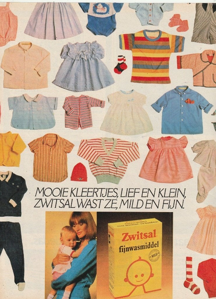 Retro reclame 1980 Zwitsal wasmiddel kleertjes van kindje, Verzenden, Overige typen