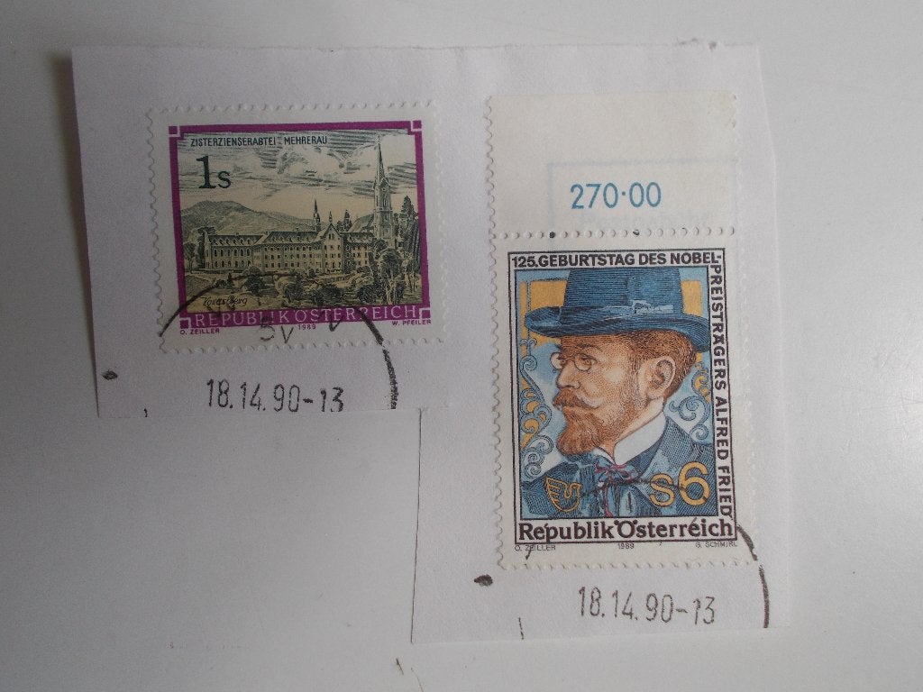 Oostenrijk, 2 Postzegels Met 2 Stempels 14de (!) Maand 1990., Ophalen, Gestempeld