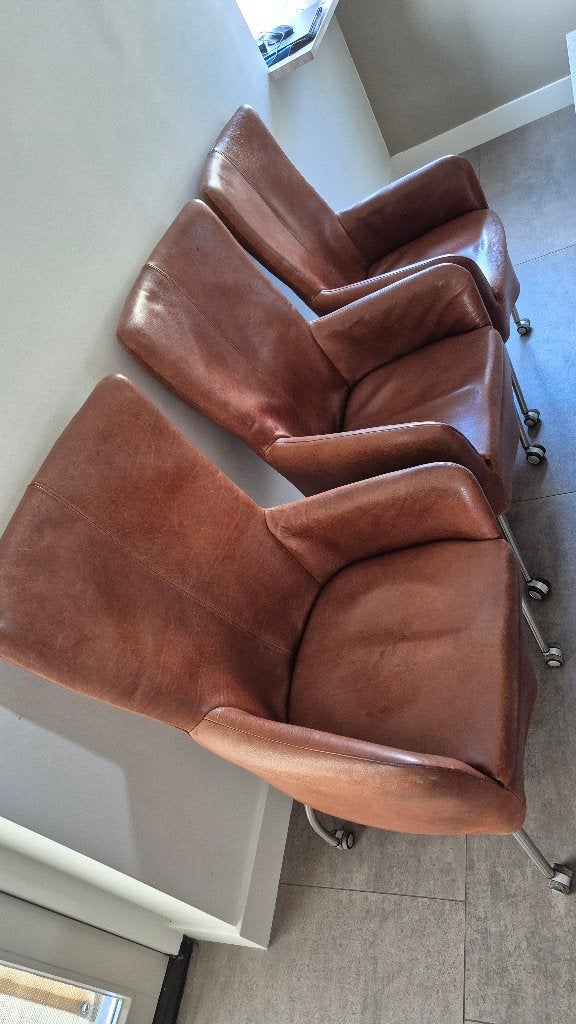 Bruine leren eetkamer fauteuils stoelen [ 6stuks ], Ophalen, Gebruikt, Bruin, Vijf, Zes of meer stoelen