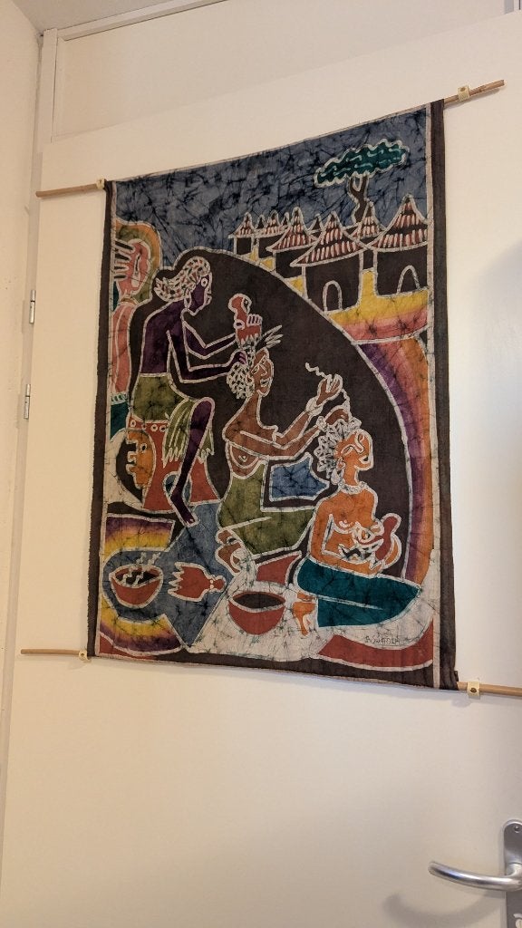 Afrikaans Batik wandkleed, 69 cm, 97 cm, Meerkleurig, Ophalen of Verzenden