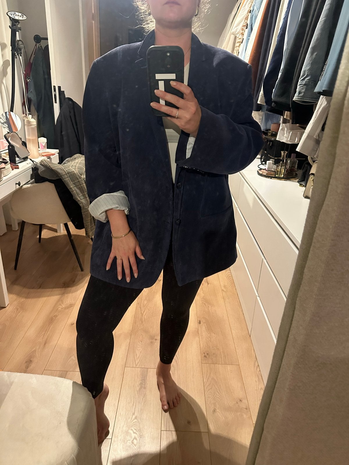 Oversized blauwe corduroy blazer - Falabella - L/XL, Blauw, Maat 46/48 (XL) of groter, Ophalen of Verzenden, Zo goed als nieuw