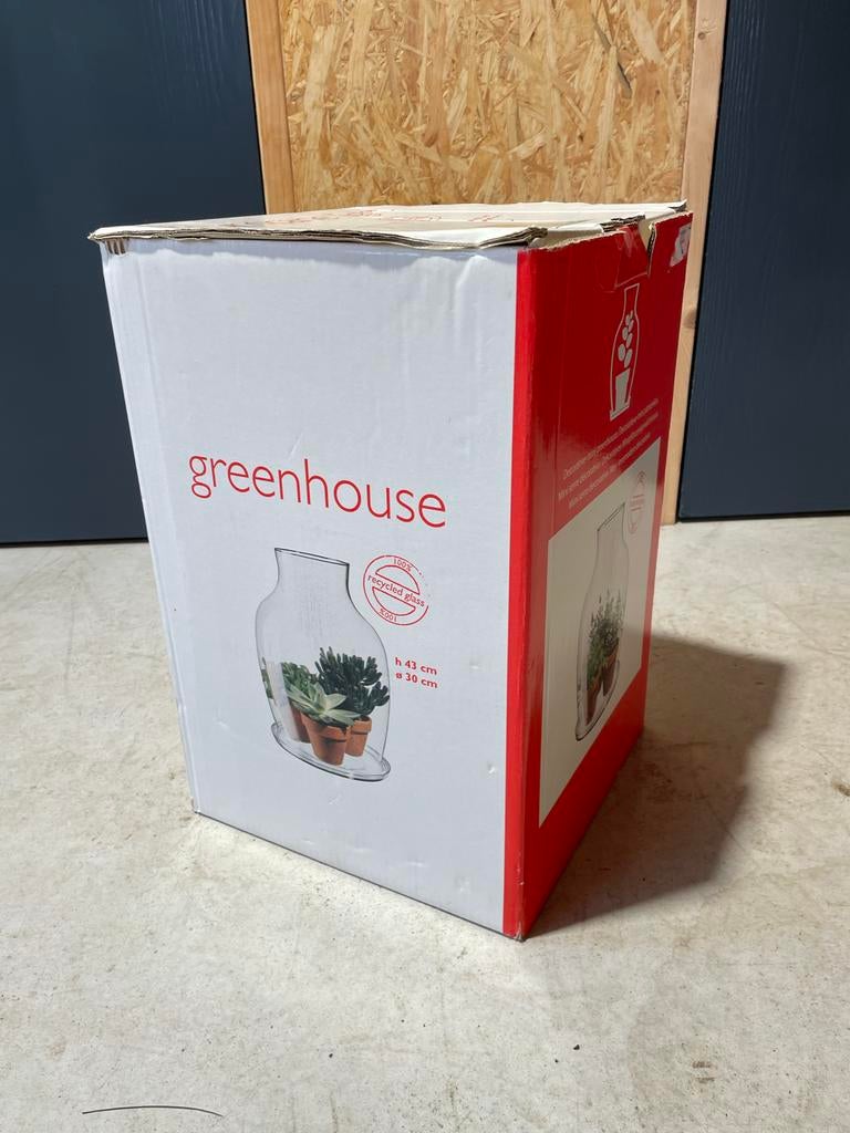 Glazen stolp / Greenhouse - H 43 cm, Ø 30 cm, Huis en Inrichting, Woonaccessoires | Stolpen, Zo goed als nieuw, Ophalen