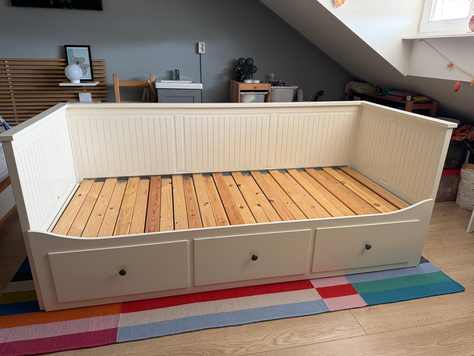 Ikea Hemnes bedbank wit 140cmx200cm (160cm uitgeschoven), Ophalen, Gebruikt, Wit, Tweepersoons