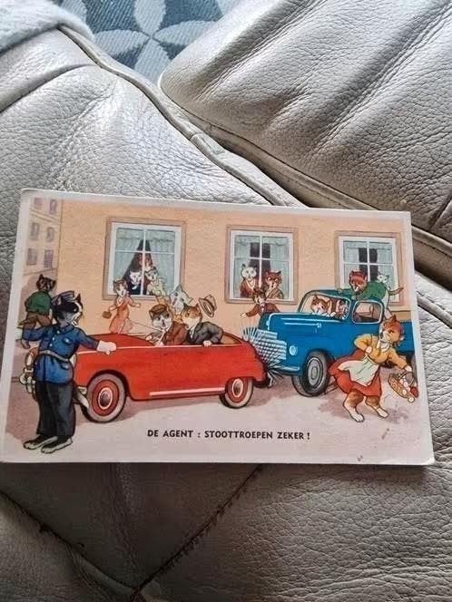 Oude fantasie kaart katten 1958, Ophalen of Verzenden