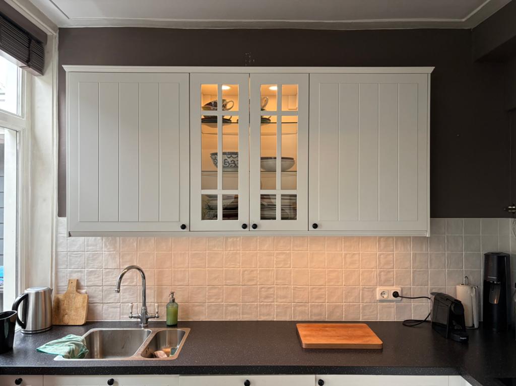 Witte bovenkastjes met glazen deuren voor keuken, Ophalen, Gebruikt, Wit, 150 tot 200 cm