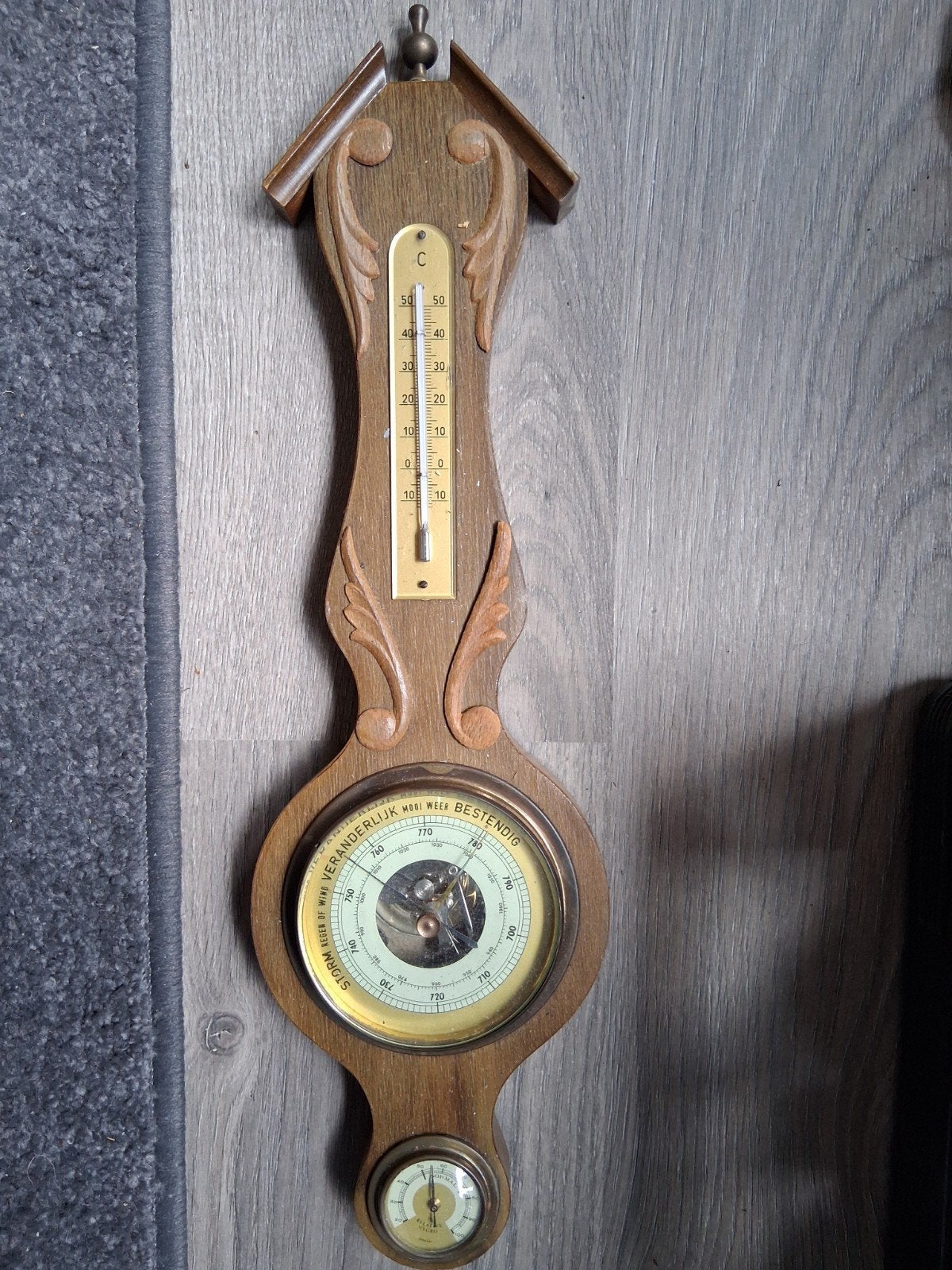 3 mooie objecten Vintage Barometer en Thermometer Hout, Ophalen of Verzenden