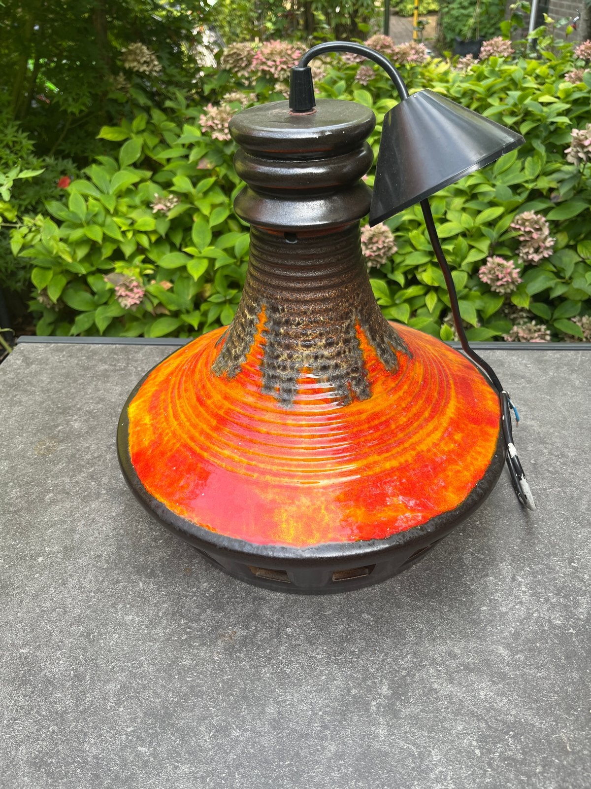 Vintage Fat Lava Tafellamp - Oranje/Zwart Keramiek, Ophalen of Verzenden