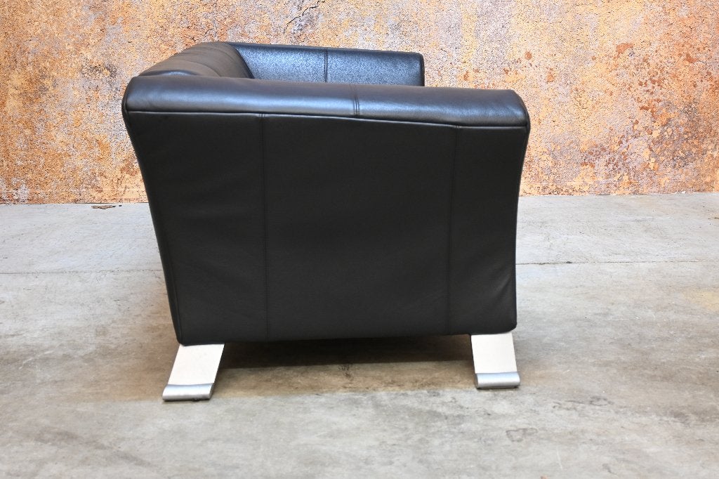 ZGANieuw zwarte leren Rolf Benz 322 design bank, Huis en Inrichting, Tweepersoons, 75 tot 100 cm, Zo goed als nieuw, Rechte bank