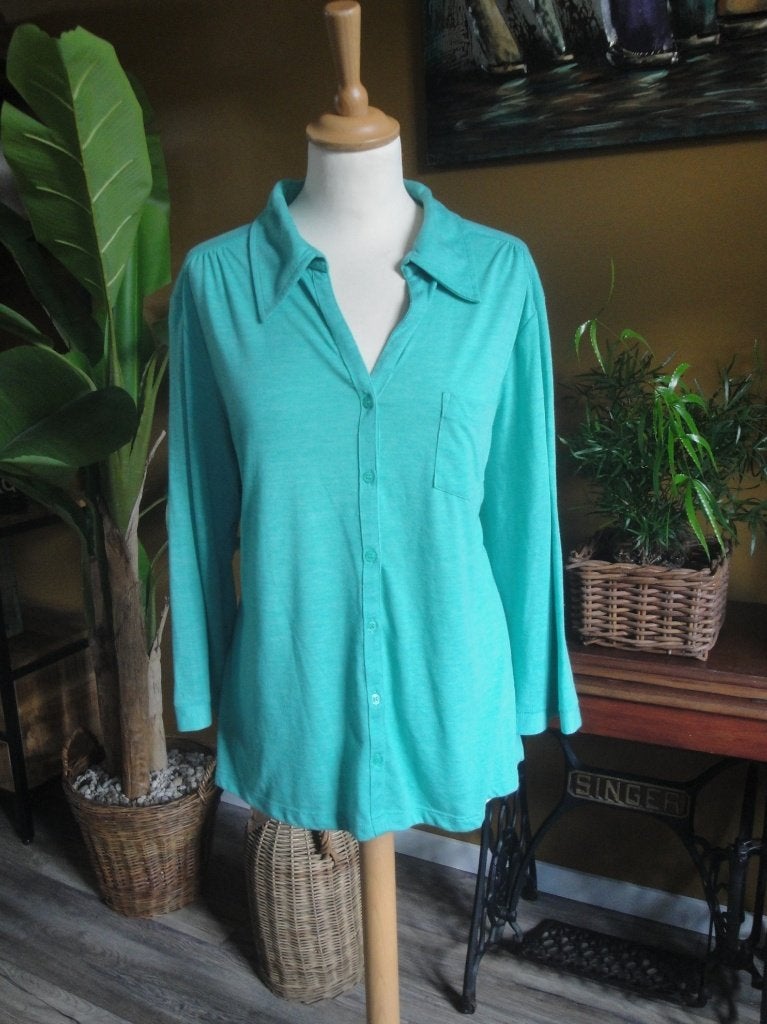 Zeegroen shirt/blouse maat 48, Maat 46/48 (XL) of groter, Ophalen of Verzenden, Zo goed als nieuw, Lange mouw