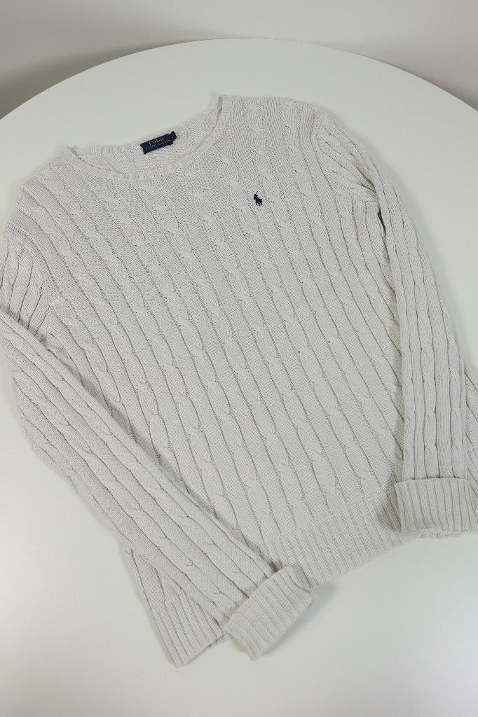 Ralph Lauren kabeltrui met ronde hals - L Vrouwen, Wit, Maat 42/44 (L), Ophalen of Verzenden, Zo goed als nieuw