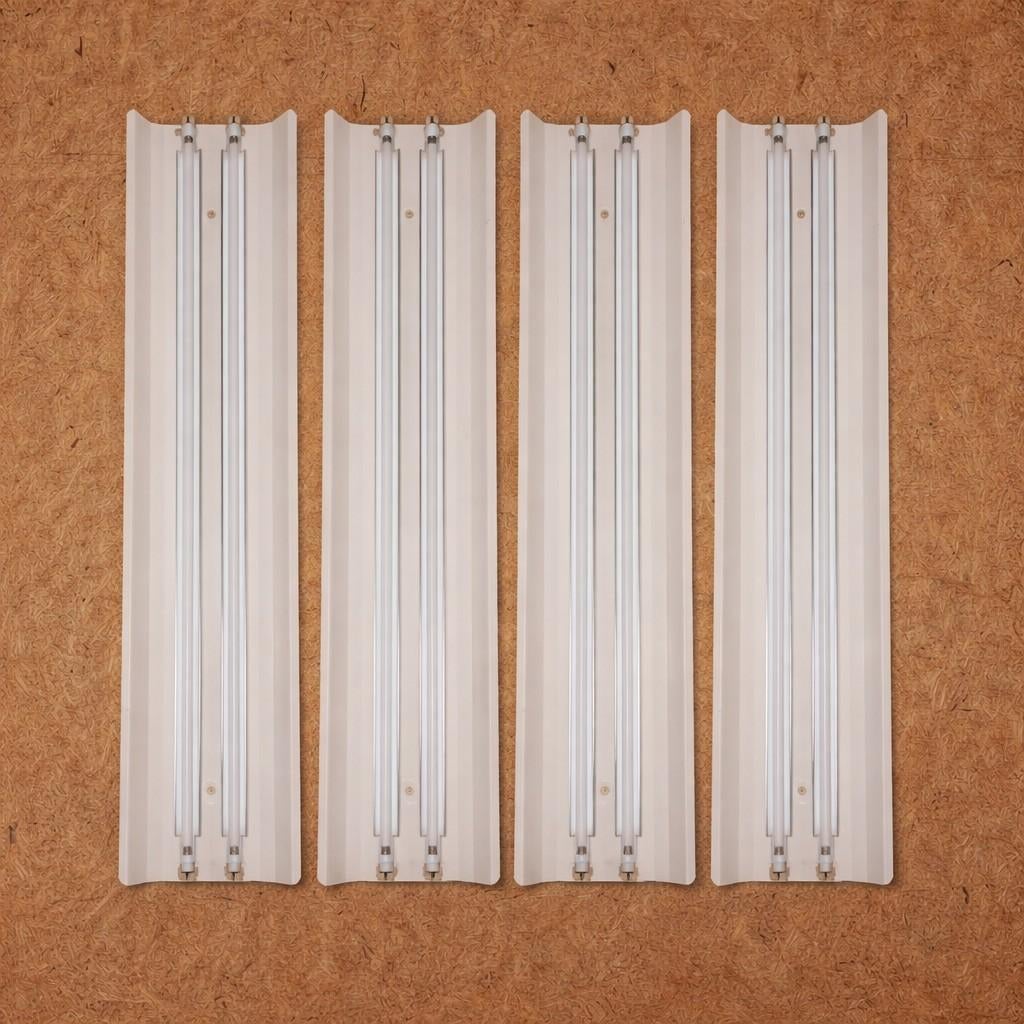 4x Vintage Metalen TL Armatuur + Lampen (Dubbel), Gebruikt, ., Ophalen of Verzenden, .