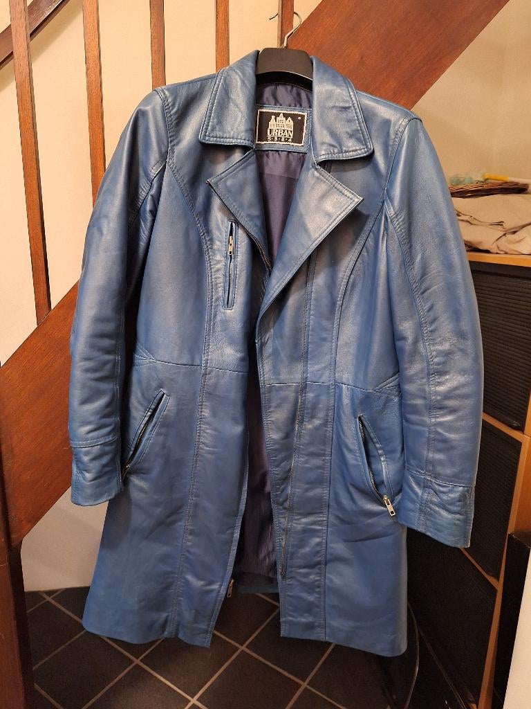 Blauwe leren damesjas, Kleding | Dames, Jassen | Zomer, Blauw, Maat 42/44 (L), Ophalen of Verzenden, Zo goed als nieuw
