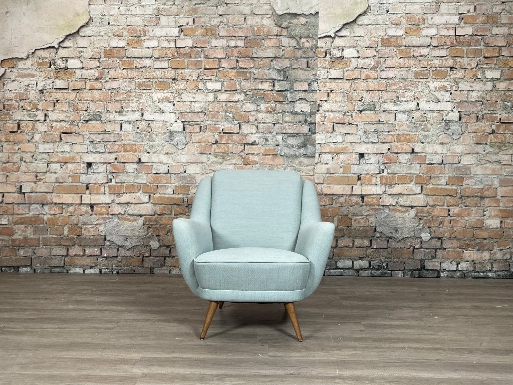 Fauteuil zacht groenblauw jaren ’50 bij TheReSales, Ophalen, Hout, Design, 75 tot 100 cm