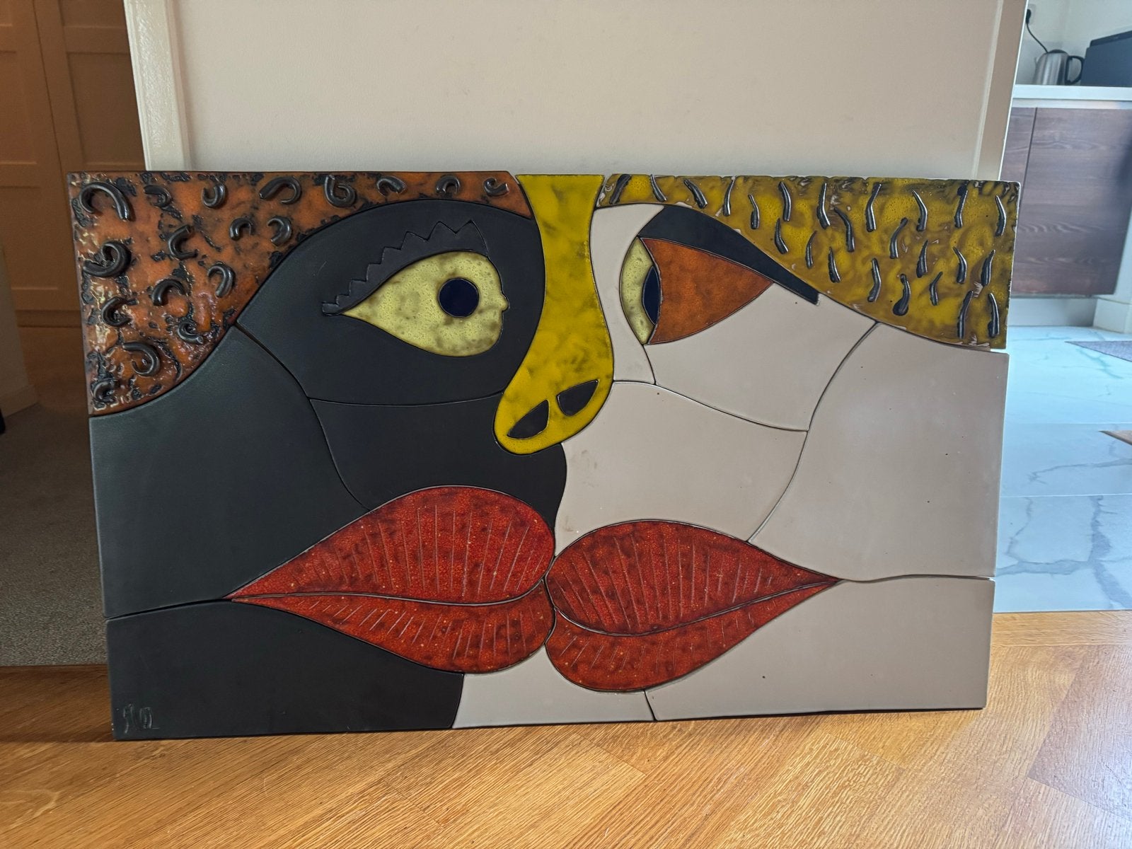 Keramiek Wanddecoratie - Abstract Gezicht 90x55cm, Ophalen, 50 - 100 cm, Handgemaakt, Wanddecoratie