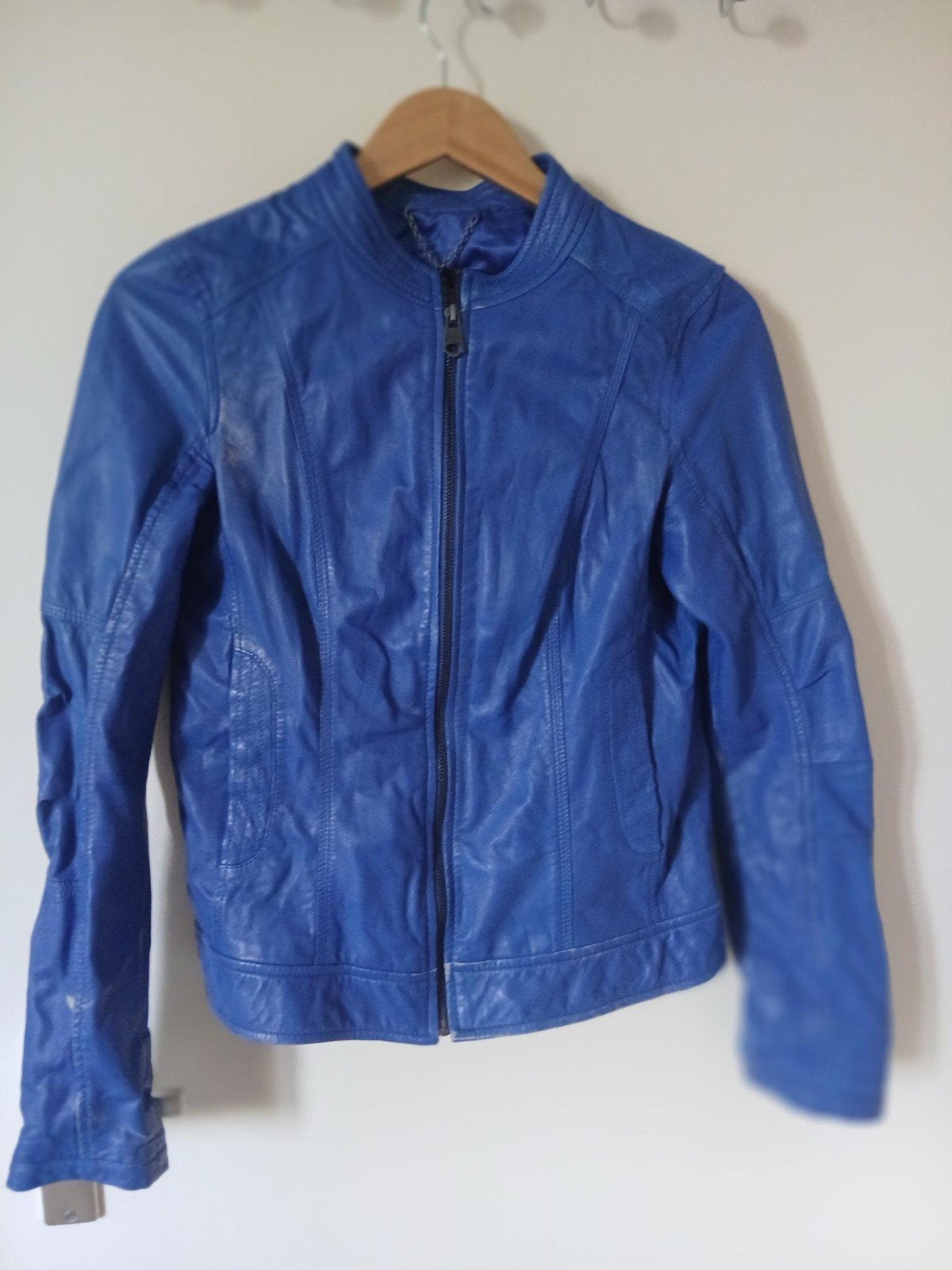 Blauwe leren jas van EDC Esprit, maat M (38-40), Maat 38/40 (M), Zo goed als nieuw, 8C, Verzenden