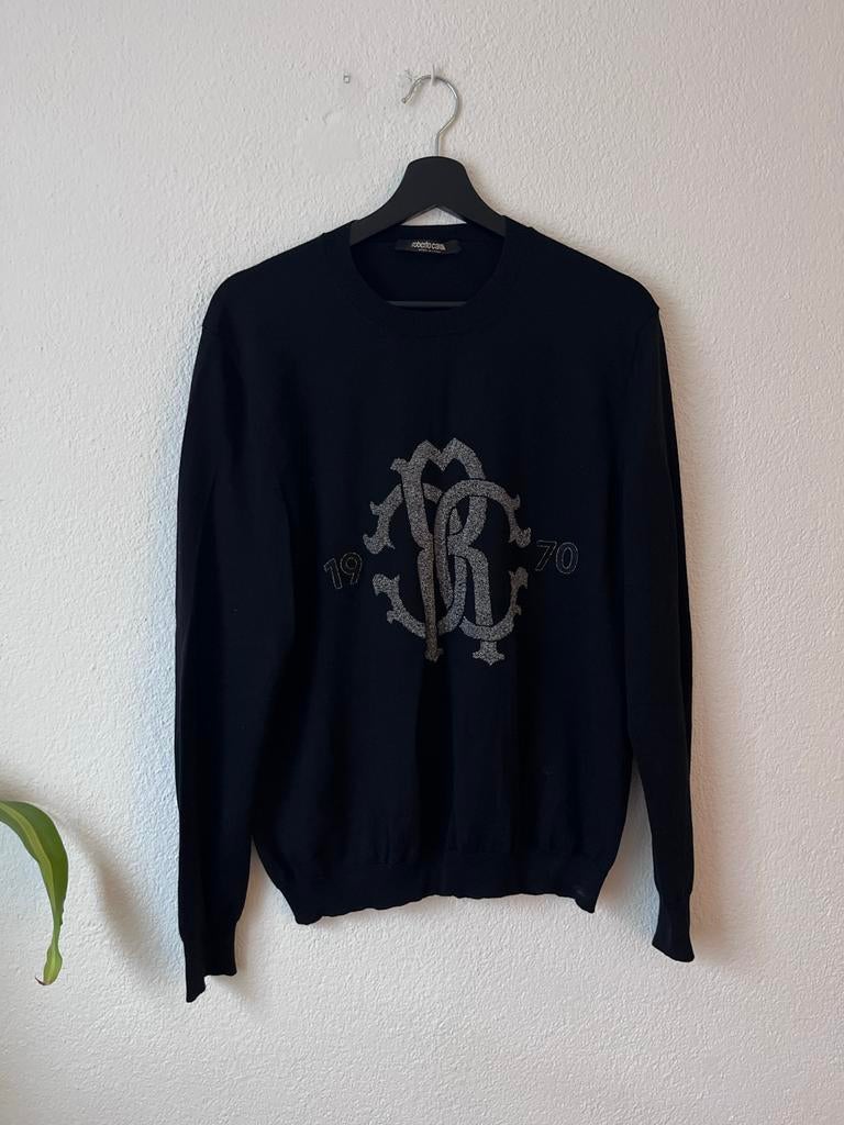 Roberto Cavalli Mohair Trui Zwart met Logo Maat M, Ophalen of Verzenden, Zo goed als nieuw, Zwart